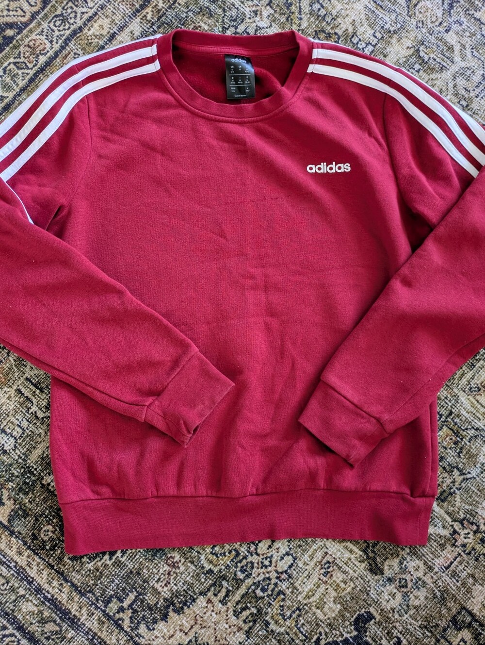 adidas Burgundy Crewneck Sweatshirt with White Shoulder Stripes